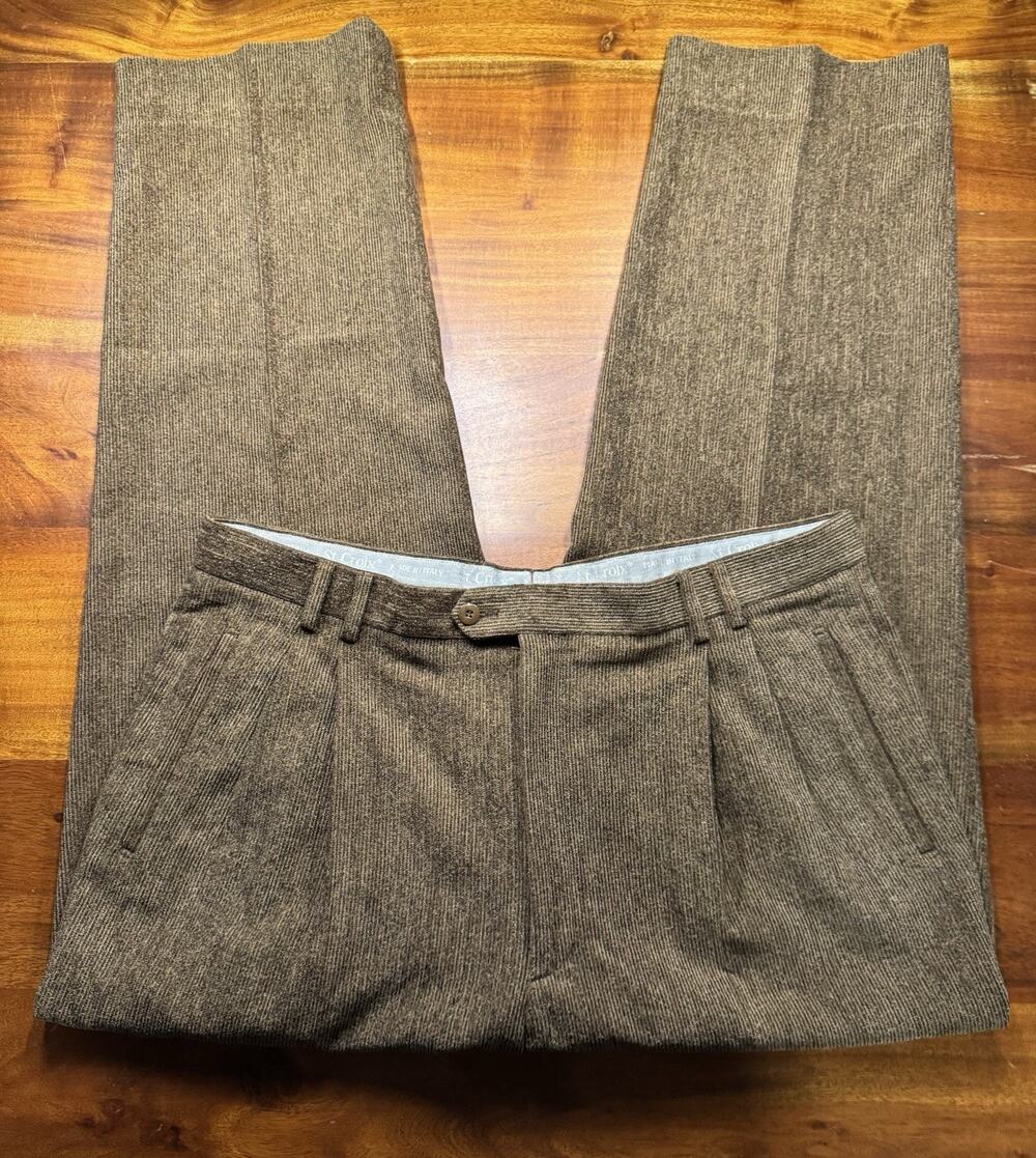St. Croix Mens Brown Corduroy Microfiber Wool Pleated pants trousers Sz 40 x 32